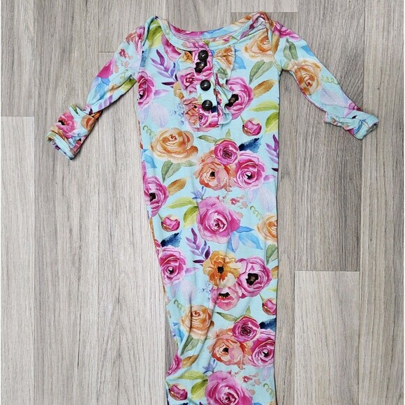Gigi & Max Blue Floral Newborn Gown Colorful Knotted Bamboo - Picture 1 of 7